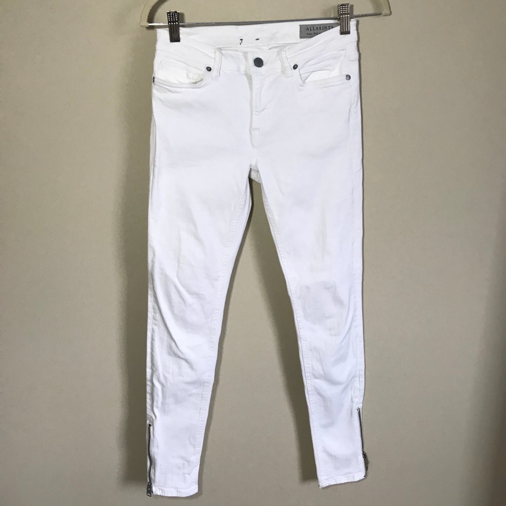 All Saints White Ankle Zipper Jeans Sz 27